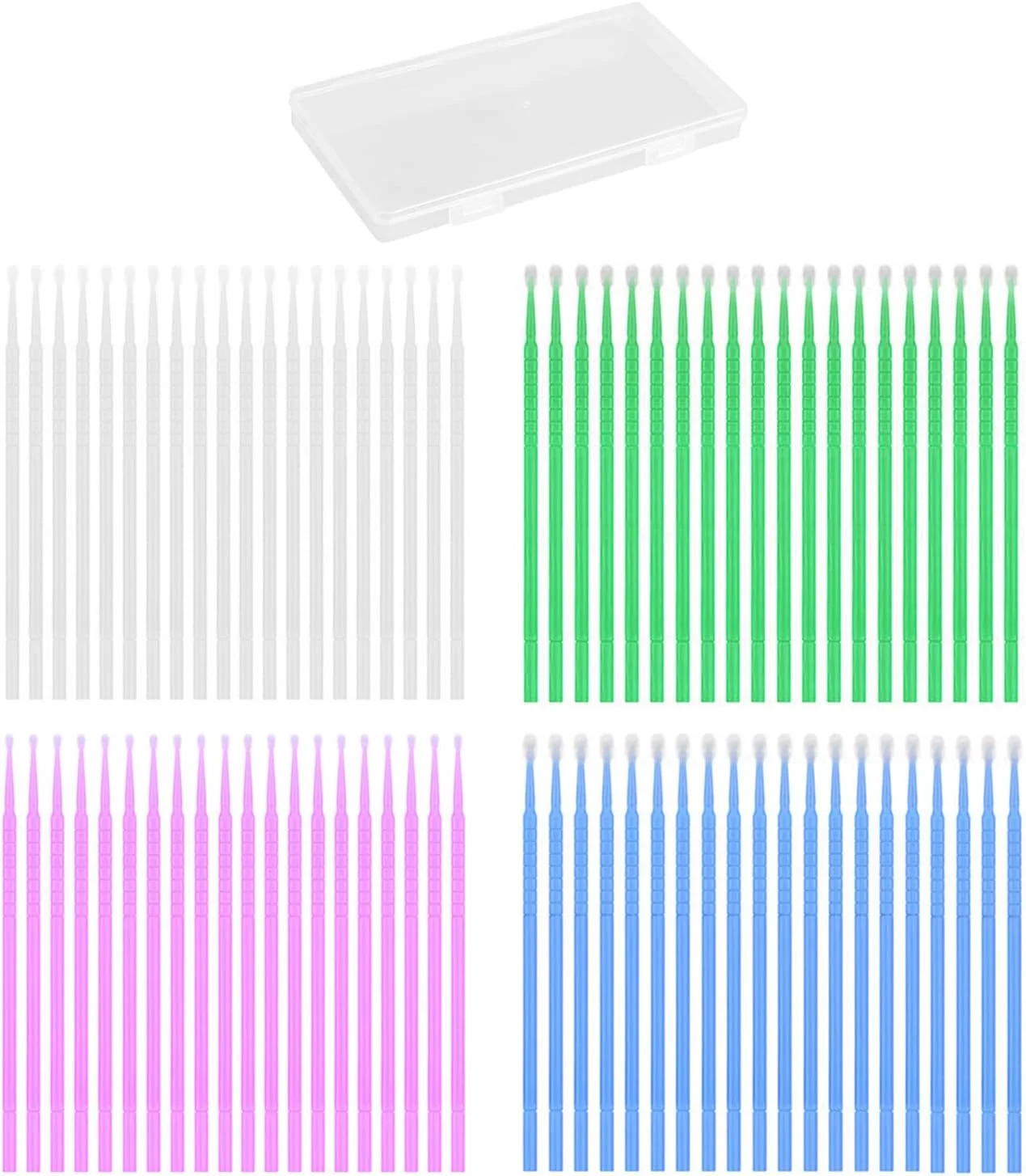 ست ۸۰ عددی سواب رنگ، سواب های رنگ برس ظریف در ۴ سایز موجود هستند: ۱.۰ میلی متر، ۱.۵ میلی متر، ۲.۰ میلی متر، ۲.۵ میلی متر، در چهار رنگ، بنفش، سفید، سبز، آبی برای تعمیر رنگ با جعبه نگهداری