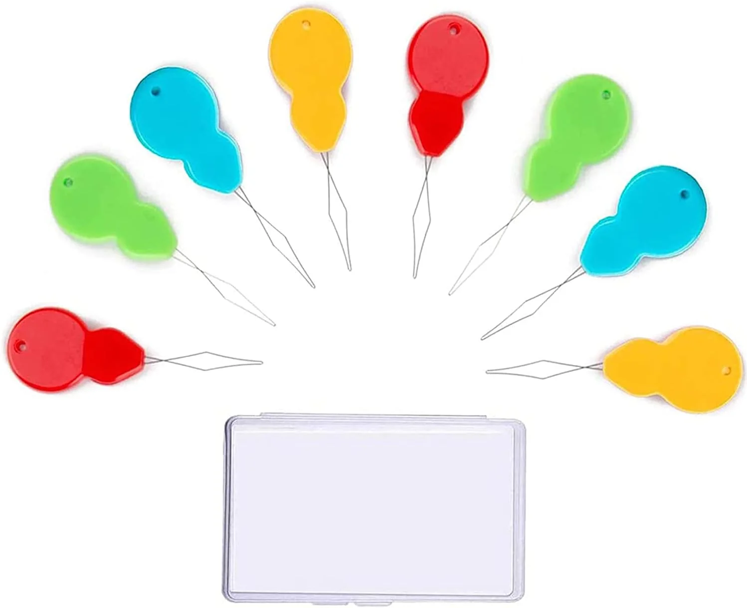 فینوس 30 عدد سوزن نخ کن پلاستیکی به شکل کدو، ابزار نخ کردن سوزن دستی و چرخ خیاطی پلاستیکی برای خیاطی و کاردستی با جعبه شفاف، 4 رنگ تصادفی