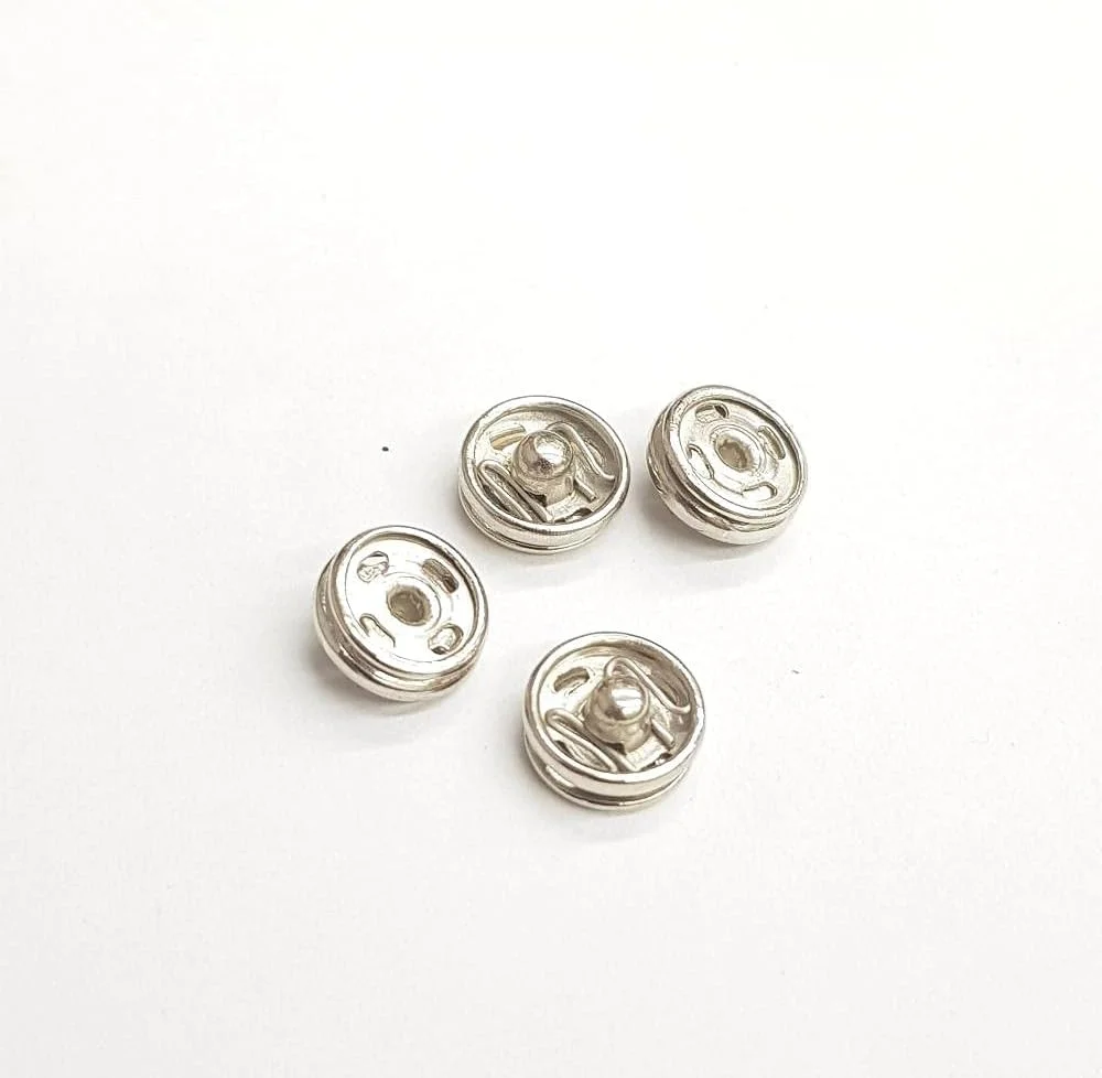 دکمه های فشاری فلزی 24 عددی، دکمه های فشاری فلزی برای دوخت (8.5 میلی متر - رنگ نقره ای)