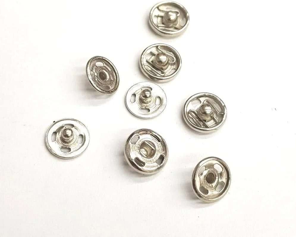 دکمه های فشاری فلزی 24 عددی، دکمه های فشاری فلزی برای دوخت (8.5 میلی متر - رنگ نقره ای)
