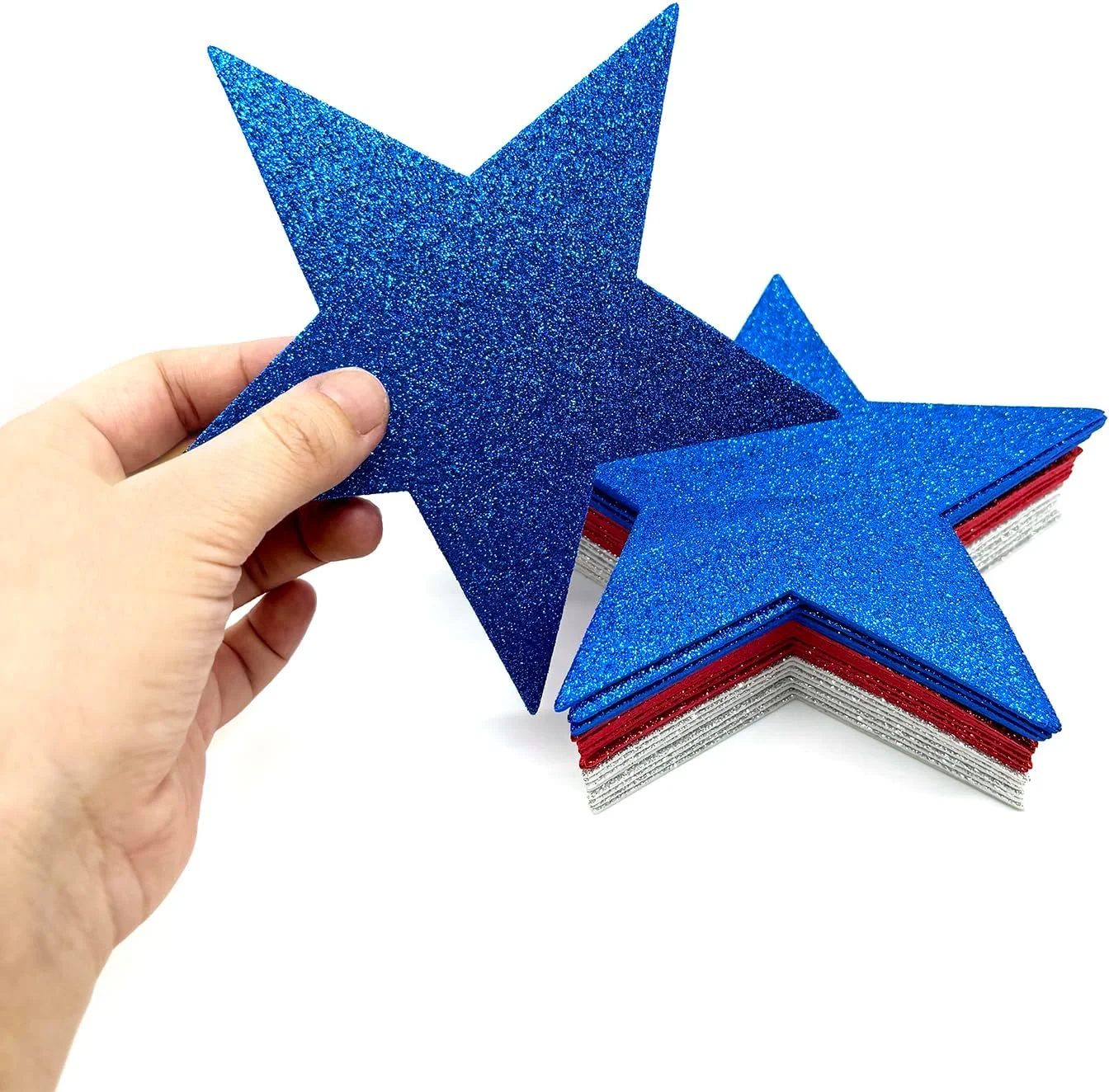 ستاره های فومی فیلا برای کاردستی، 24 عدد، 15 سانتی متر، ستاره های فومی میهنی برای تزئینات روز استقلال چهارم جولای، روز یادبود، دکور مهمانی، لوازم کاردستی DIY، قرمز آبی نقره ای