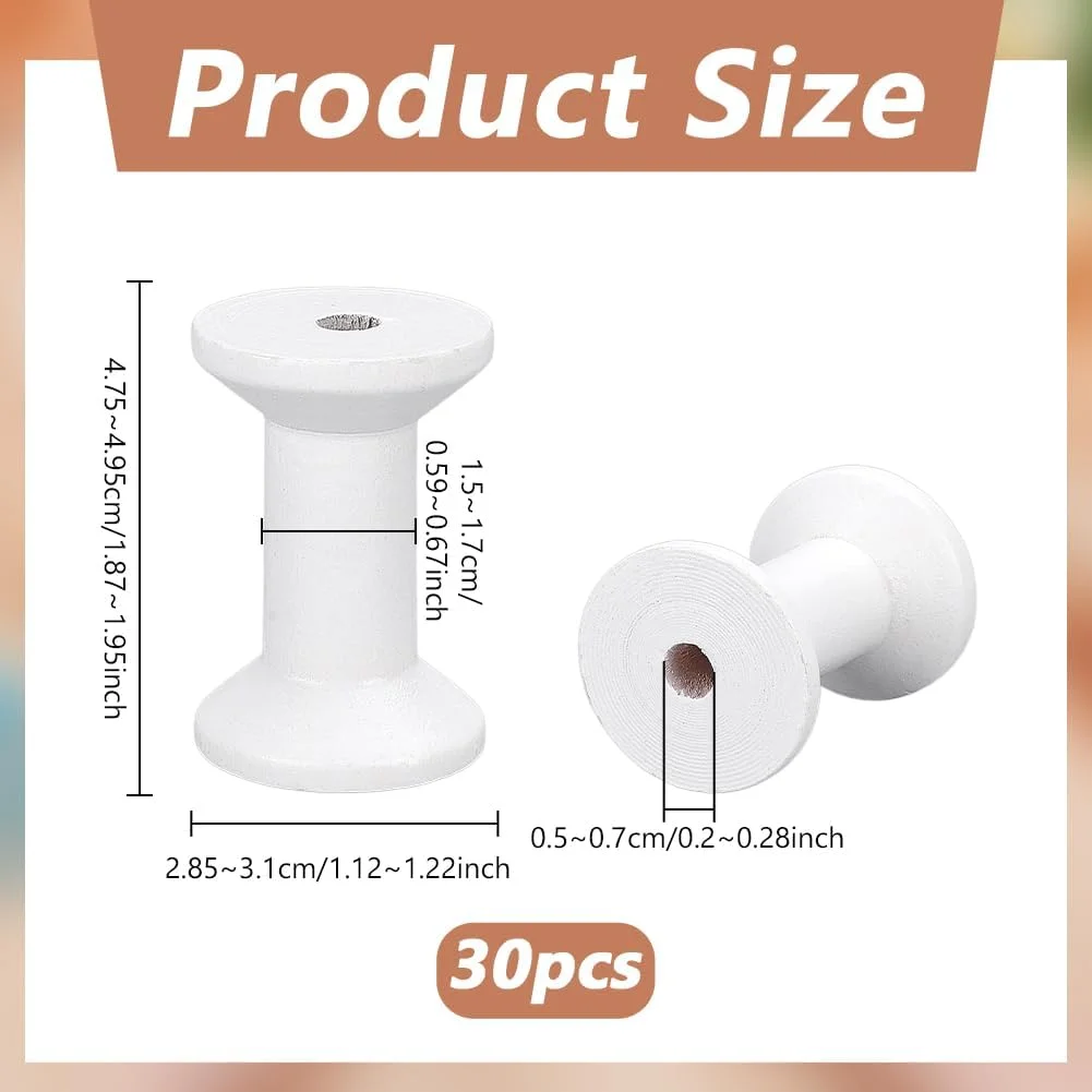 PH PandaHall 30 عدد ماسوره چوبی، ماسوره نخ خالی کوچک، ماسوره بافندگی سیم سفید، ماسوره نخ خیاطی چوبی 2 اینچی، قرقره نخ عمده برای گلدوزی، ماشین های خیاطی نساجی، هنر، صنایع دستی، طناب