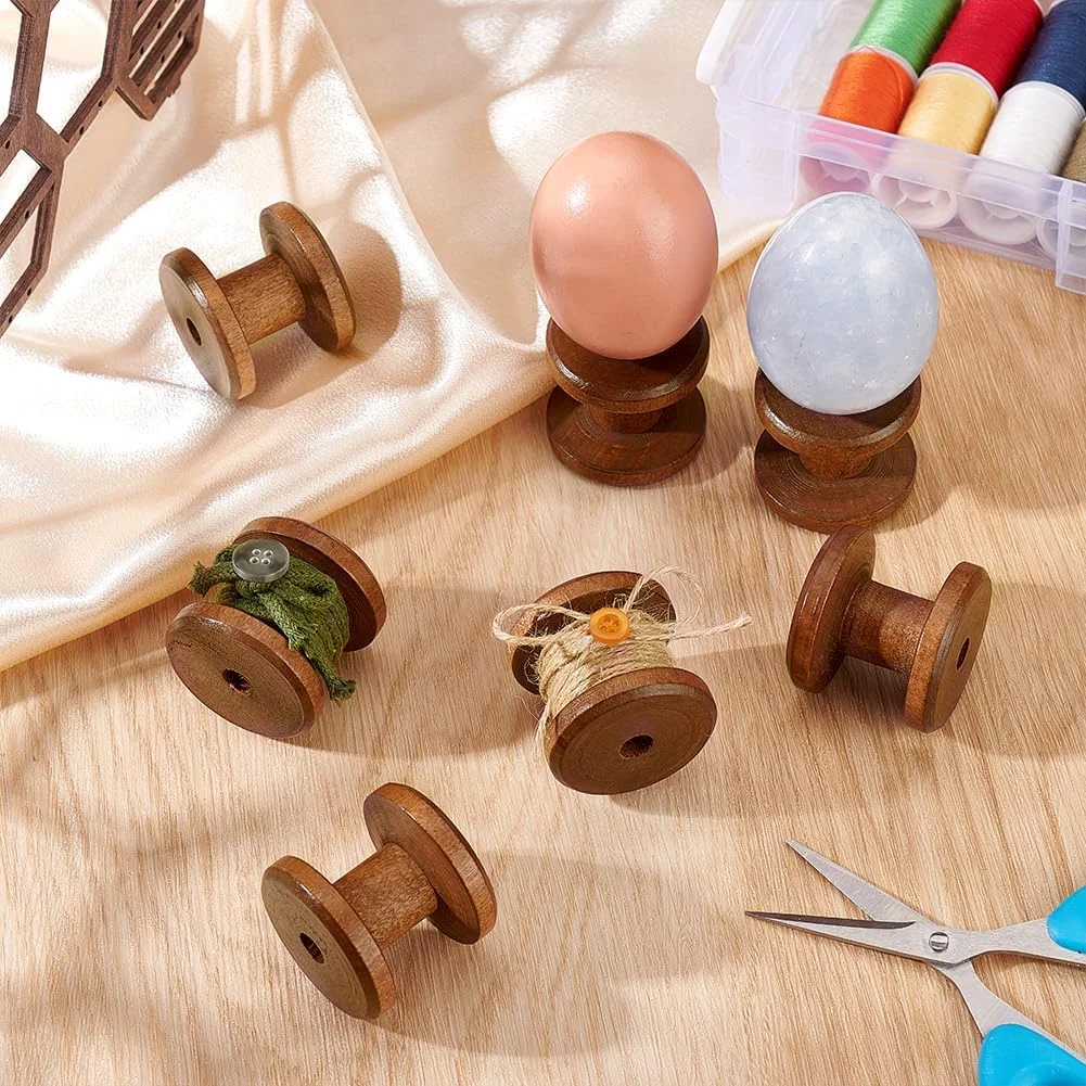 PH PandaHall بسته 10 عددی قرقره چوبی خالی، قرقره های نخ چوبی، قرقره های بافندگی سیم برای گلدوزی، خیاطی، جواهرات، بسته بندی زنجیر، 3.6 x 3.9 سانتی متر