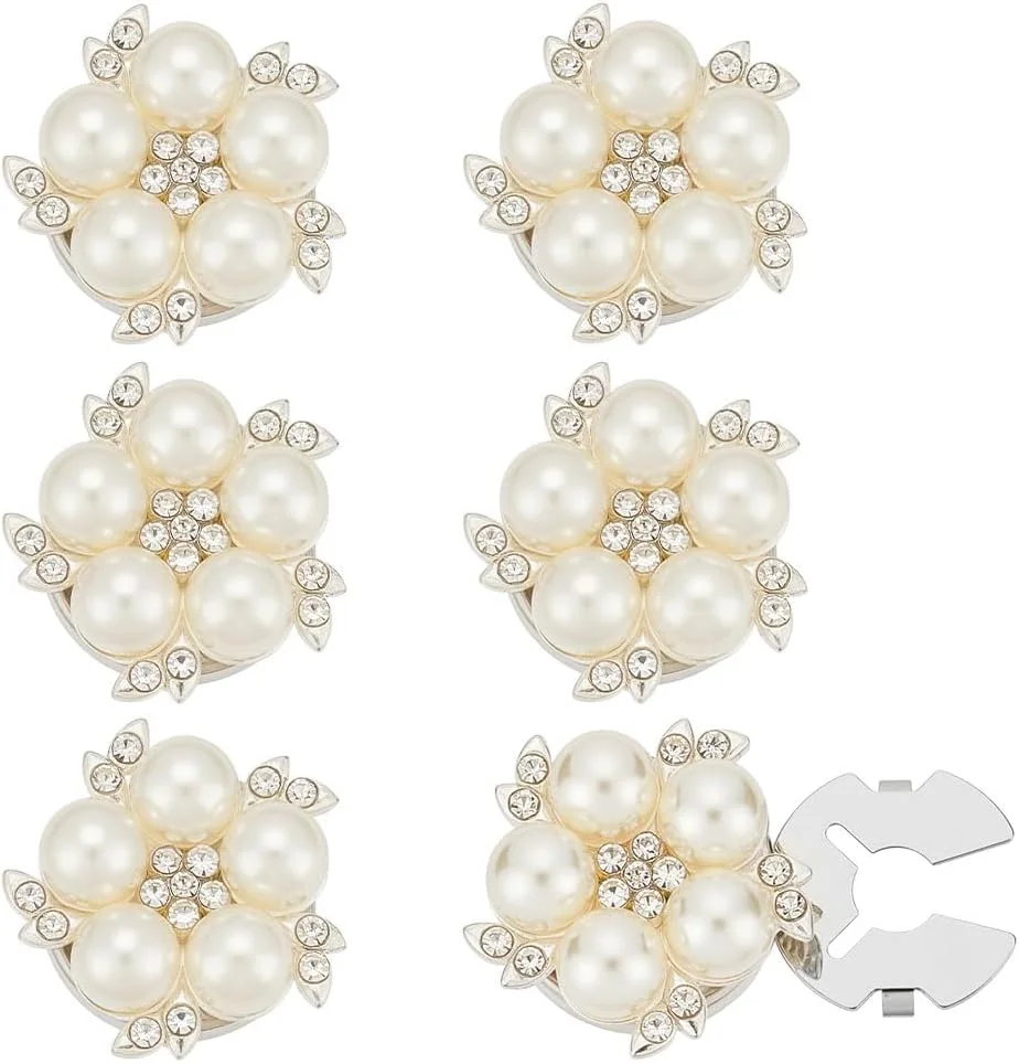 PH PandaHall ست 6 دکمه سرآستین مرواریدی طرح گل با مرواریدهای بدلی و دکمه های نگین دار PH PandaHall ست 6 دکمه سرآستین مرواریدی طرح گل با مرواریدهای بدلی و دکمه های نگین دار