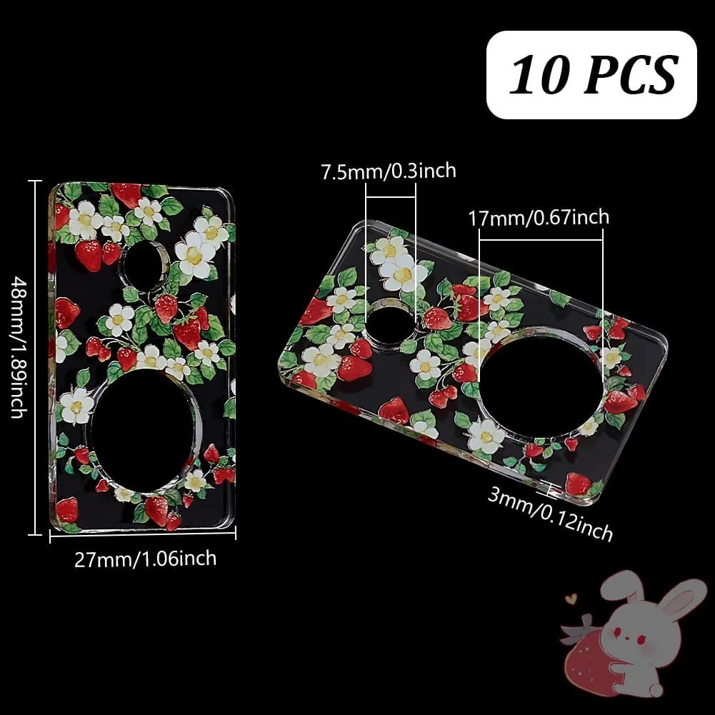 PH PandaHall بسته 10 عددی نگهدارنده نخ دندان اکریلیک طرح توت فرنگی، سازمان دهنده نخ گلدوزی مستطیلی طرح توت فرنگی، قرقره نخ دندان برای نگهداری نخ گلدوزی و کوک ضربدری، 2.7 × 4.8 سانتی متر