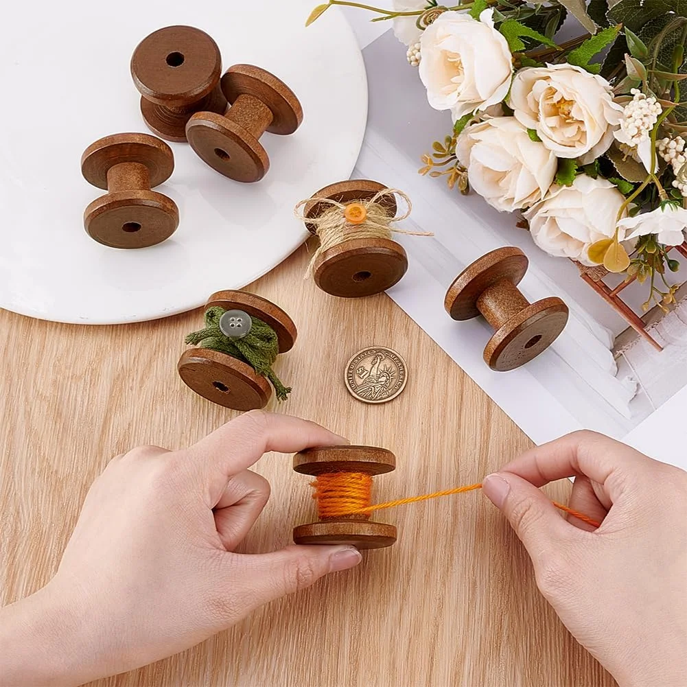 PH PandaHall بسته 10 عددی قرقره چوبی خالی، قرقره های نخ چوبی، قرقره های بافندگی سیم برای گلدوزی، خیاطی، جواهرات، بسته بندی زنجیر، 3.6 x 3.9 سانتی متر