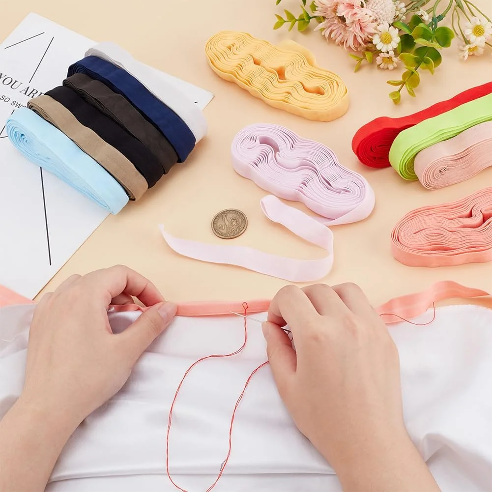 نوار اریب دو لایه PH PandaHall، 60 متر، 12 رنگ نوار کشی الاستیک 16 میلی متری برای ساخت بند شانه، خیاطی DIY، درزگیری، اتصال، لبه دوزی، لوله کشی، پروژه های لحاف دوزی نوار اریب دو لایه PH PandaHall، 60 متر، 12 رنگ نوار کشی الاستیک 16 میلی متری برای ساخت بند شانه، خیاطی DIY، درزگیری، اتصال، لبه دوزی، لوله کشی، پروژه های لحاف دوزی