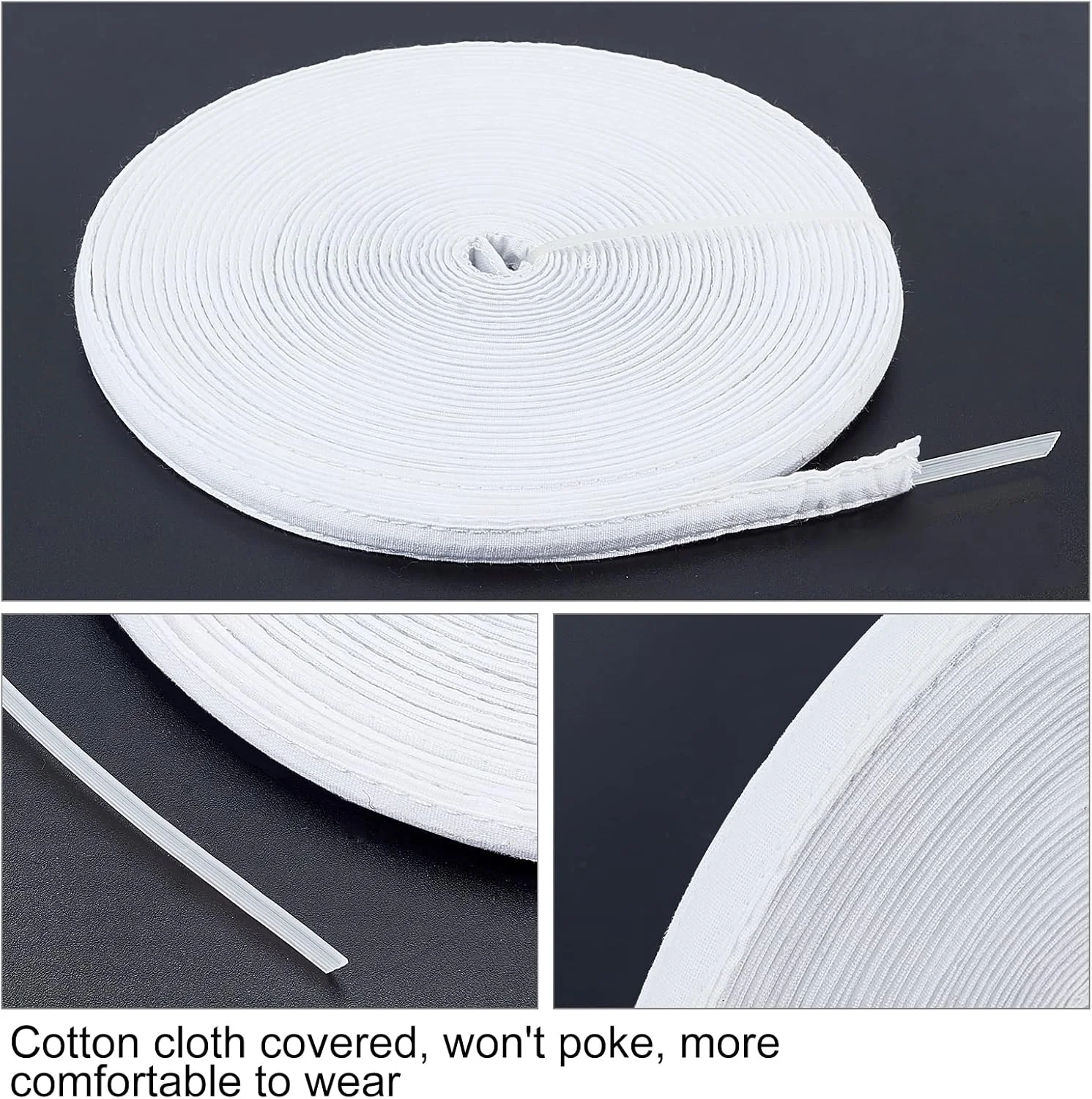 PH PandaHall 11 متری نوار فنری خیاطی با روکش پنبه ای 10 میلی متری، مناسب لباس، سوتین، کرست، لباس عروس، لباس شب، لباس زیر زنانه، کلاه، سفید