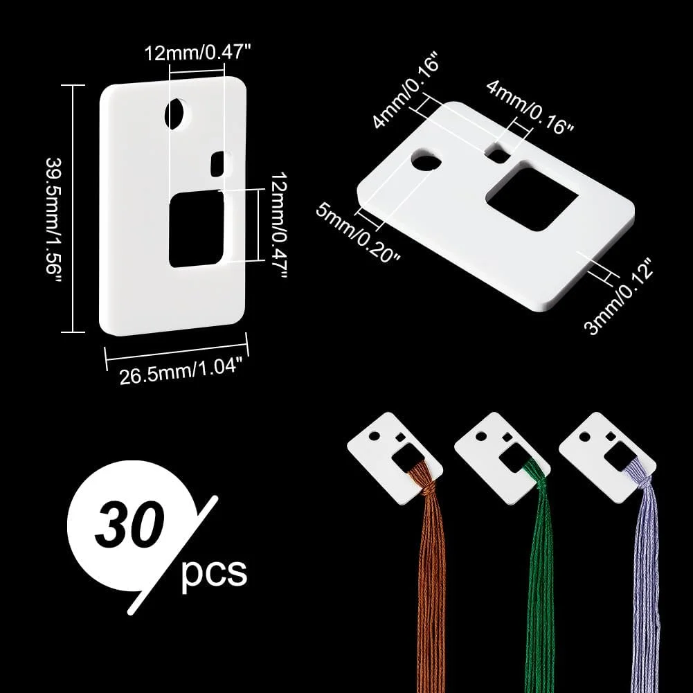 PH PandaHall 30 عدد قرقره نخ دندان اکریلیک مستطیلی، قرقره های سفید سازمان دهنده نخ گلدوزی، تراشه های نخ پیچ برای دوخت متقاطع، صنایع دستی، ذخیره سازی خیاطی DIY، 2.5x3.8 سانتی متر