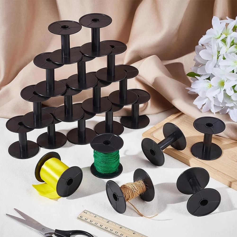 PH PandaHall بسته 20 عددی قرقره های خالی کوچک قرقره های پلاستیکی مشکی قرقره های بافندگی سیم قرقره های روبان زنجیره ای قرقره های نخ صنایع دستی برای نخ گلدوزی نخ سیم قرقره سیم طناب، 2.2X 2.4 اینچ
