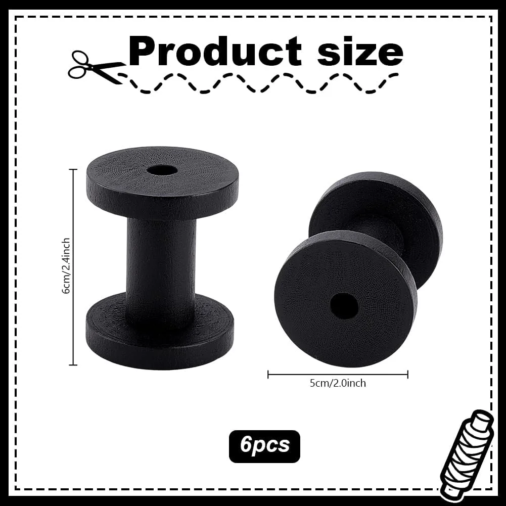 PH PandaHall 6 عدد ماسوره خالی چوبی، سازمان دهنده نخ، قرقره پیچ، نگهدارنده نخ دندان، ماسوره چوبی برای ماشین های خیاطی، پروژه گلدوزی، قلاب بافی، کاردستی، 5.8x5 سانتی متر، مشکی