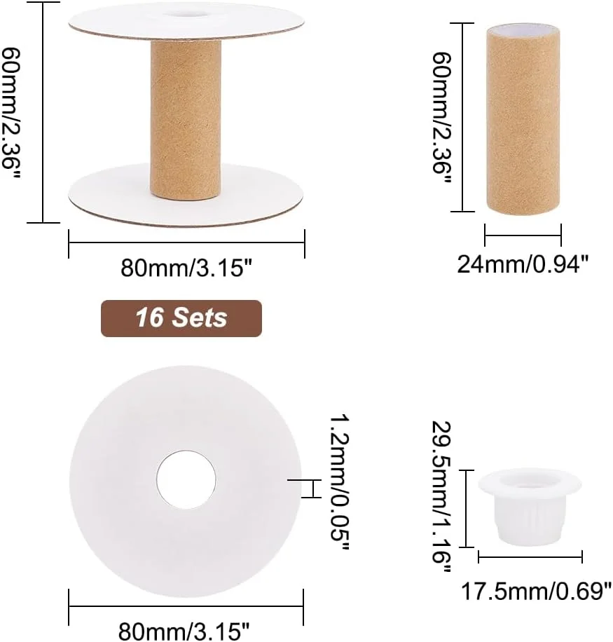 PH PandaHall 16 ست قرقره نخ کاغذی خالی، قرقره های بافندگی سیم قرقره های خیاطی کاغذی قرقره های سیم خالی قابل جابجایی برای نخ طناب زنجیره ای گلدوزی خیاطی DIY هنر و صنایع دستی، 60 میلی متر / 2.36 اینچ