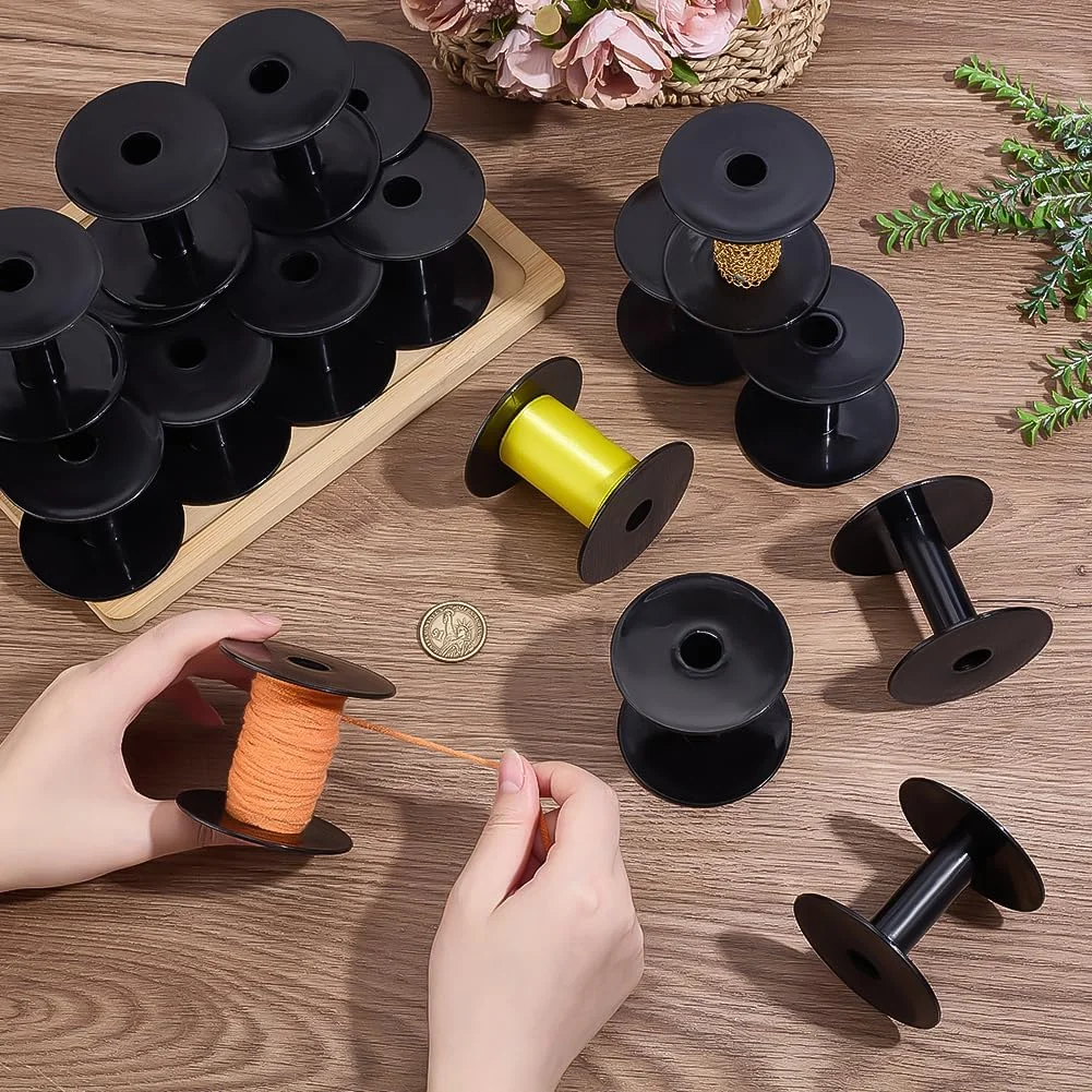 PH PandaHall 20 عدد قرقره خالی مشکی قرقره های پلاستیکی نخ قرقره های بافندگی سیم قرقره نخ 2.5 اینچی قرقره های روبان قرقره های خیاطی فله ای برای نخ گلدوزی طناب صنایع دستی خیاطی
