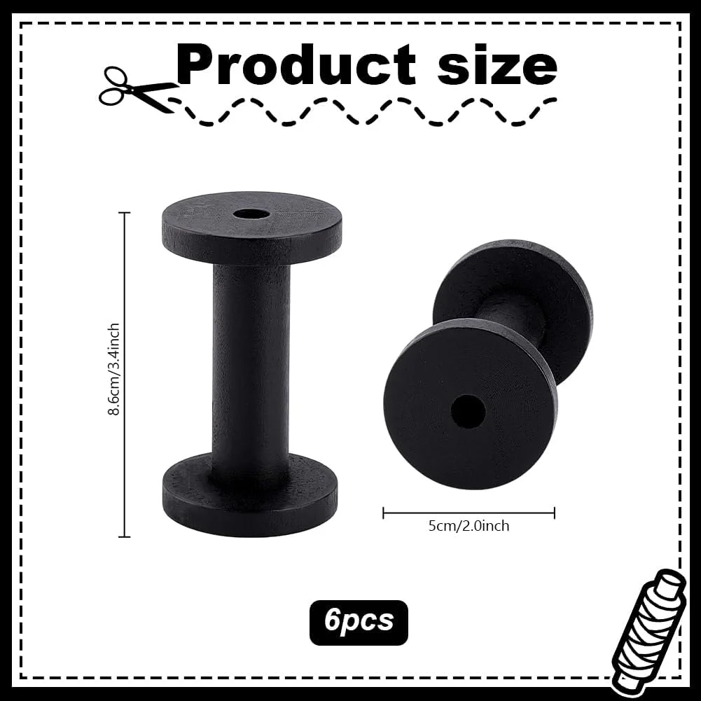 PH PandaHall 6 عدد ماسوره خالی، قرقره چوبی، سازمان دهنده نخ، نگهدارنده نخ دندان، نگهدارنده نخ بافندگی، ماسوره پیچ برای ماشین های خیاطی، پروژه گلدوزی، کارهای دستی قلاب بافی، 8.3x5 سانتی متر، مشکی