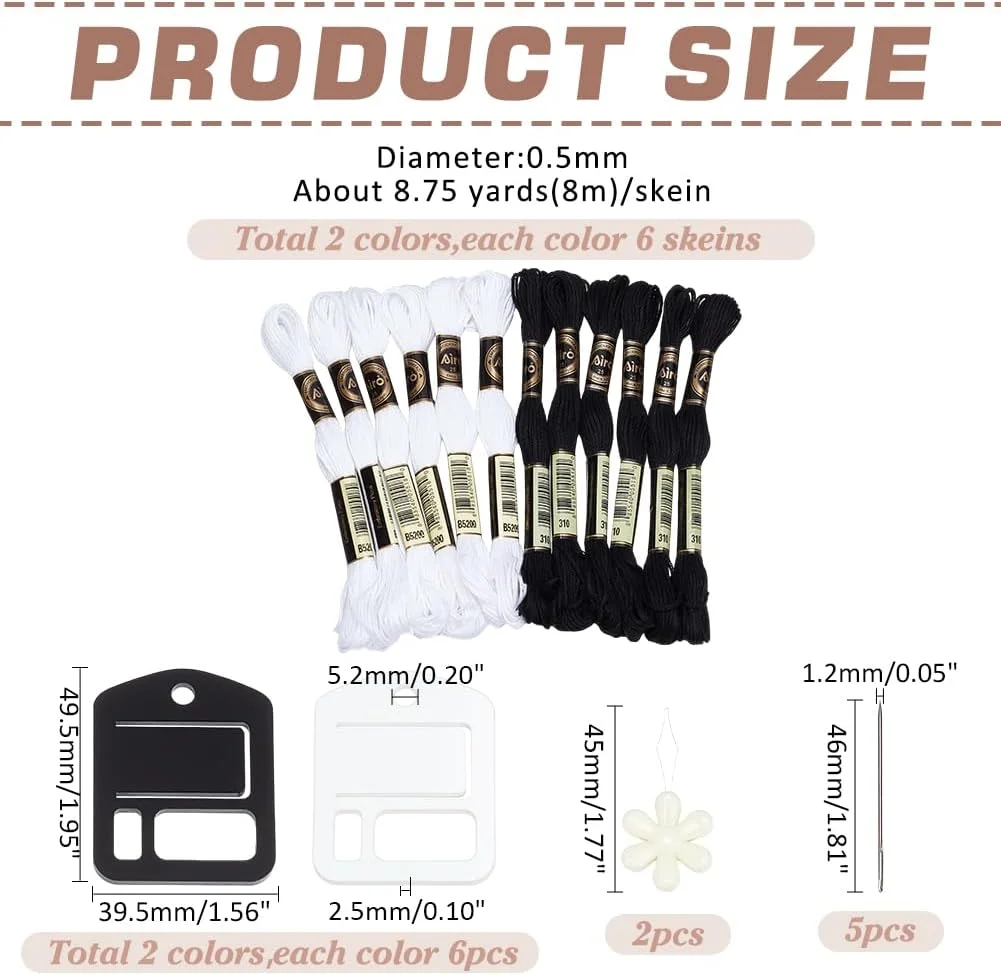 مجموعه خیاطی ۳۱ عددی PH PandaHall، شامل نخ های سیاه و سفید و جعبه ابزار سازمان دهنده قرقره، ابزار نخ کشی اکریلیک نخ دندان گلدوزی برای صنایع دستی، نگهدارنده نخ DIY، تاب لباس بافتنی