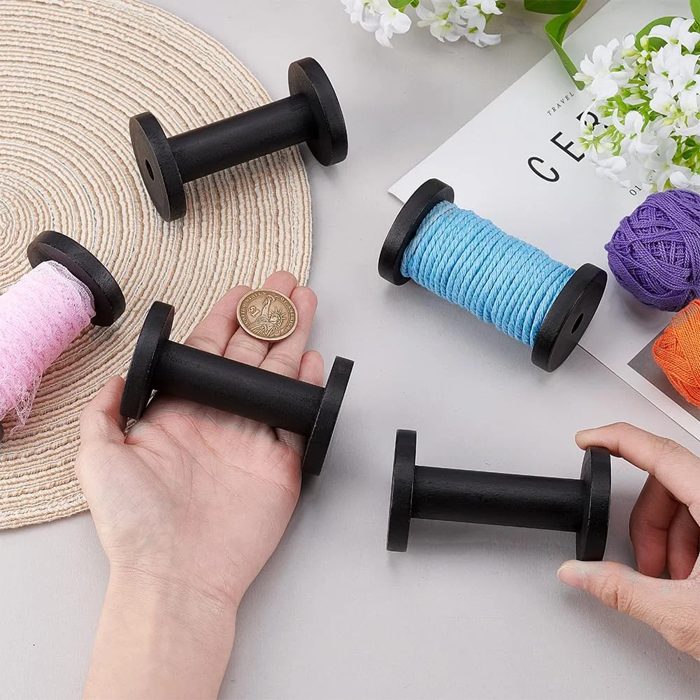PH PandaHall 6 عدد ماسوره خالی، قرقره چوبی، سازمان دهنده نخ، نگهدارنده نخ دندان، نگهدارنده نخ بافندگی، ماسوره پیچ برای ماشین های خیاطی، پروژه گلدوزی، کارهای دستی قلاب بافی، 8.3x5 سانتی متر، مشکی