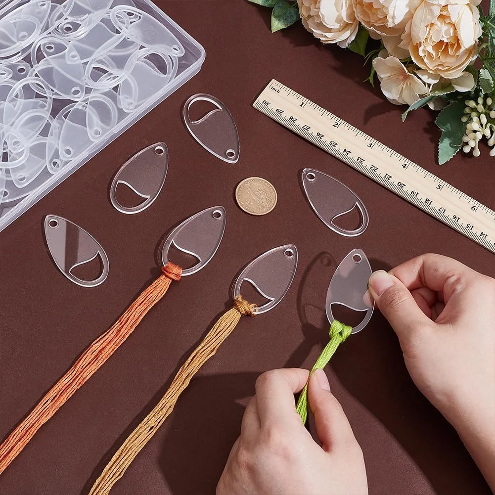 PH PandaHall 50 عدد قطره نخ اکریلیک شفاف، سازمان دهنده نخ بخیه قطره اشکی، سازمان دهنده نخ دندان گلدوزی، قرقره نخ فله ای برای ذخیره سازی نخ خیاطی صنایع دستی DIY، 5.5x2.9 سانتی متر