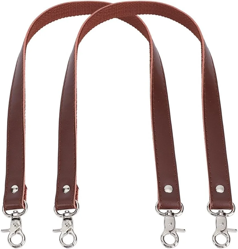 PH PandaHall 2 عدد دسته کیف چرمی قهوه ای، بند کیف چرمی 60 سانتی متری برای دوخت کیف دستی، بند پهن کیف شانه ای با سگک های نقره ای برای کیف دستی و کیف شانه ای