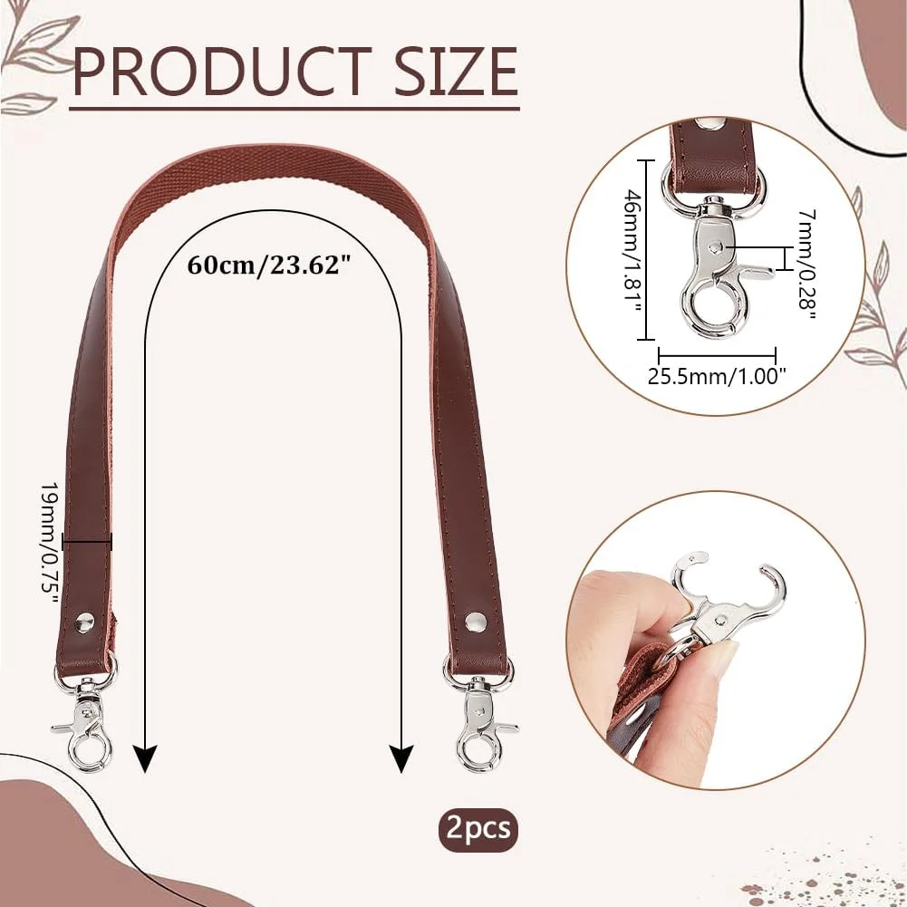 PH PandaHall 2 عدد دسته کیف چرمی قهوه ای، بند کیف چرمی 60 سانتی متری برای دوخت کیف دستی، بند پهن کیف شانه ای با سگک های نقره ای برای کیف دستی و کیف شانه ای