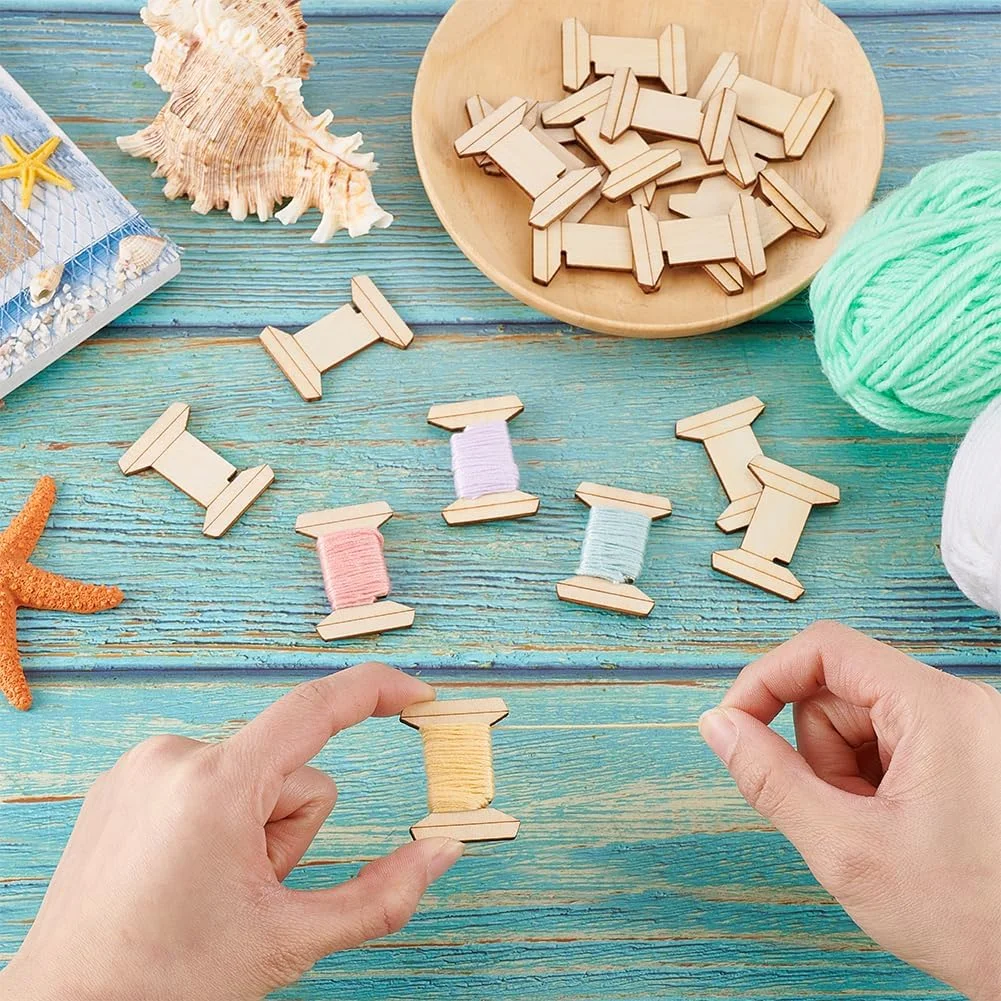 پی اچ پانداهال 20 عدد قرقره نخ، نگهدارنده نخ گلدوزی، نگهدارنده نخ بافندگی، کارت قرقره چوبی برای پروژه خیاطی، ابزار سوزن دوزی قلاب بافی، 3x4 سانتی متر