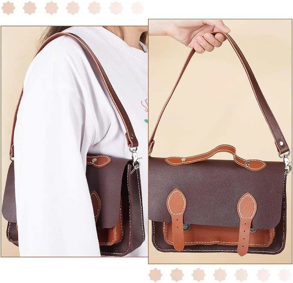 PH PandaHall 2 عدد دسته کیف چرمی قهوه ای، بند کیف چرمی 60 سانتی متری برای دوخت کیف دستی، بند پهن کیف شانه ای با سگک های نقره ای برای کیف دستی و کیف شانه ای
