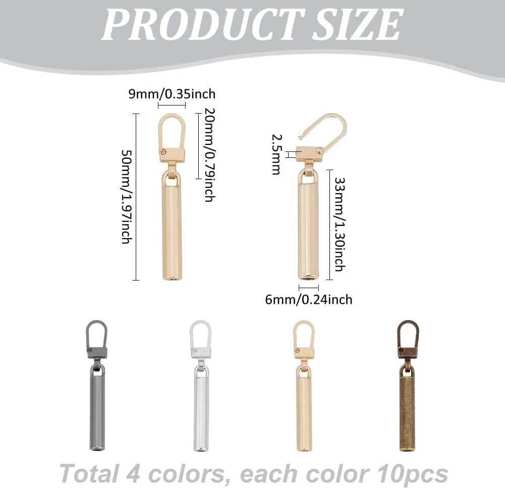 PH PandaHall 40 عدد جایگزین سرزیپ، 4 رنگ مختلف، سرزیپ جداشدنی، زبانه تعمیر زیپ، دسته تعمیر کننده برای لباس، ژاکت، شلوار، چمدان، کیف، کوله پشتی، چادر، چکمه