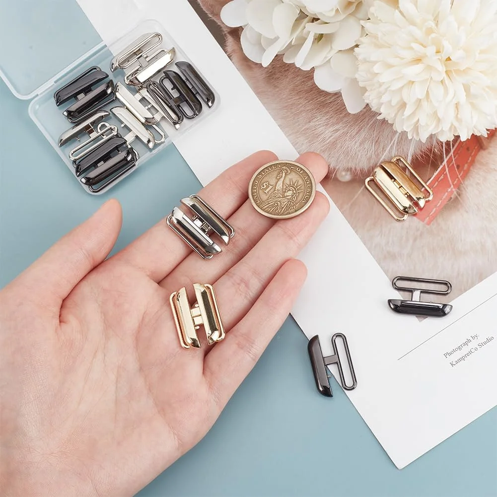 PH PandaHall 12 ست گیره بیکینی جلوباز در 3 رنگ، گیره فشاری 2.5 سانتی متری، گیره سوتین آلیاژی، گیره لباس زیر، سگک سوتین برای لباس زیر و مایو، طلایی/پلاتینیوم/فلز تفنگی