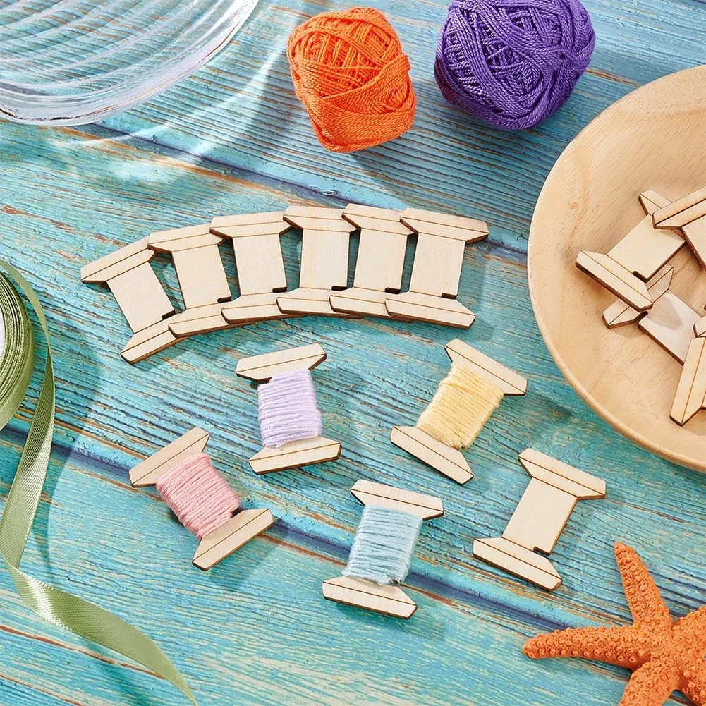 پی اچ پانداهال 20 عدد قرقره نخ، نگهدارنده نخ گلدوزی، نگهدارنده نخ بافندگی، کارت قرقره چوبی برای پروژه خیاطی، ابزار سوزن دوزی قلاب بافی، 3x4 سانتی متر