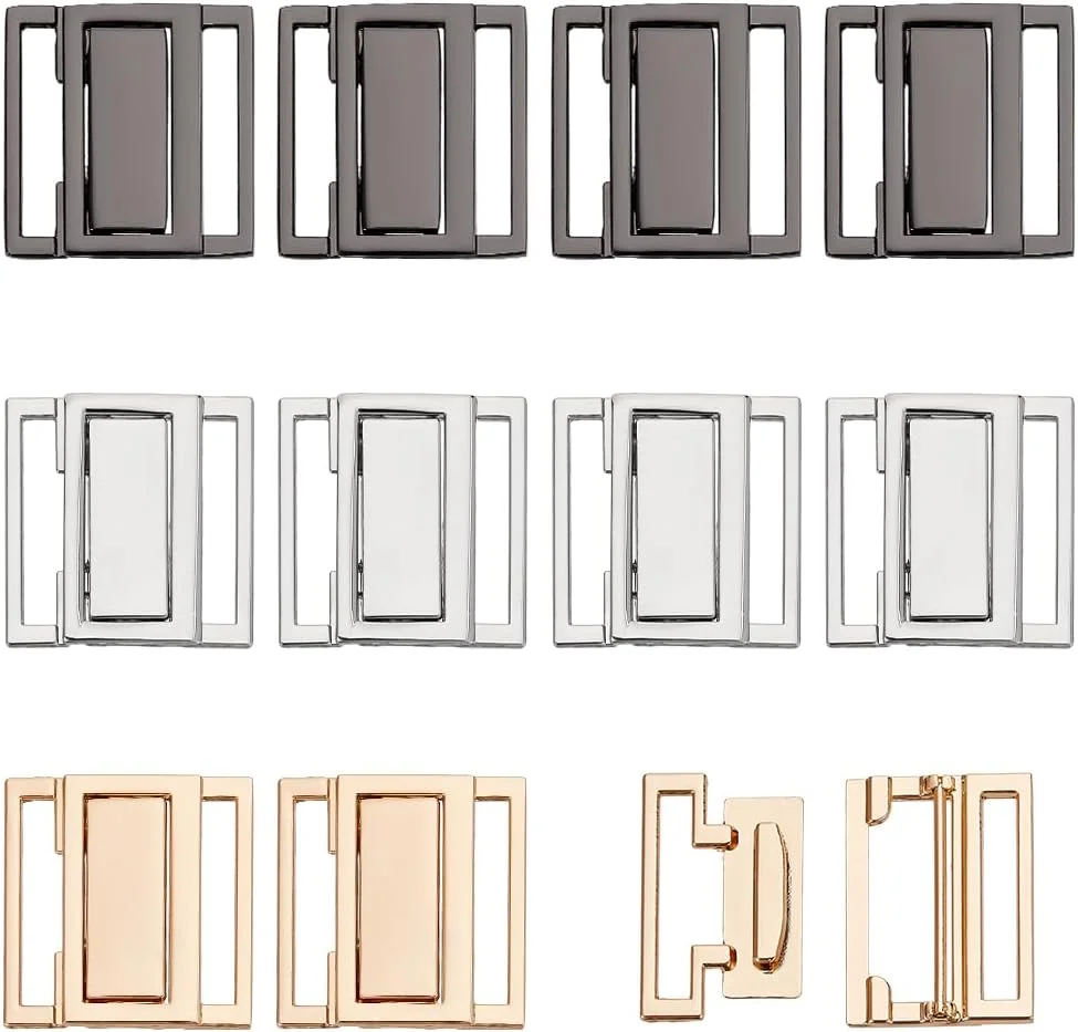 PH PandaHall 12 ست بست بیکینی جلوباز در 3 رنگ، گیره فشاری، قفل سوتین مربعی 2.5 سانتی متری، قلاب بست بیکینی، بست لباس، سگک سوتین برای خیاطی لباس زیر و مایو، طلایی/پلاتینیوم/فلز تفنگی
