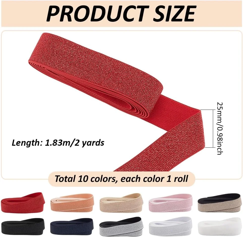 نوار کشی اکلیلی PH PandaHall، 10 رنگ، 18 متر، عرض 2.5 سانتی متر، نوارهای کشی خیاطی، نوار کشی متالیک تخت، نوارهای کشی بافتنی تزئینی برای خیاطی، ساخت کمربند