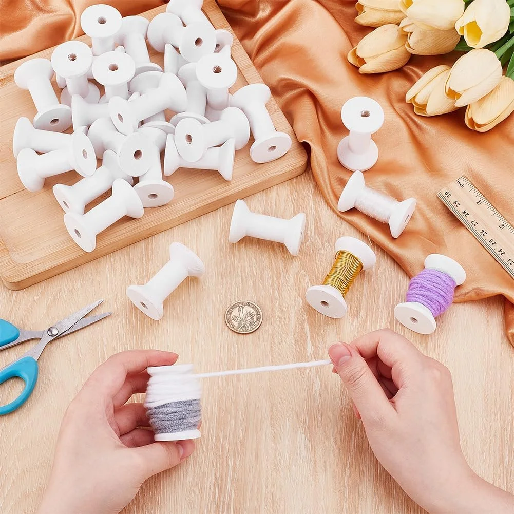 PH PandaHall 30 عدد ماسوره چوبی، ماسوره نخ خالی کوچک، ماسوره بافندگی سیم سفید، ماسوره نخ خیاطی چوبی 5 سانتی متری، ماسوره نخ عمده برای گلدوزی، ماشین های خیاطی نساجی، هنر، صنایع دستی، طناب