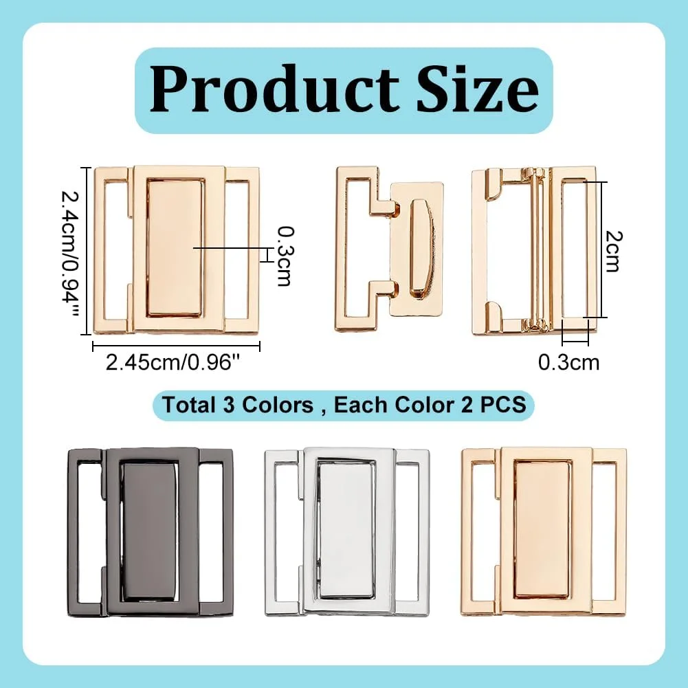 PH PandaHall 12 ست بست بیکینی جلوباز در 3 رنگ، گیره فشاری، قفل سوتین مربعی 2.5 سانتی متری، قلاب بست بیکینی، بست لباس، سگک سوتین برای خیاطی لباس زیر و مایو، طلایی/پلاتینیوم/فلز تفنگی