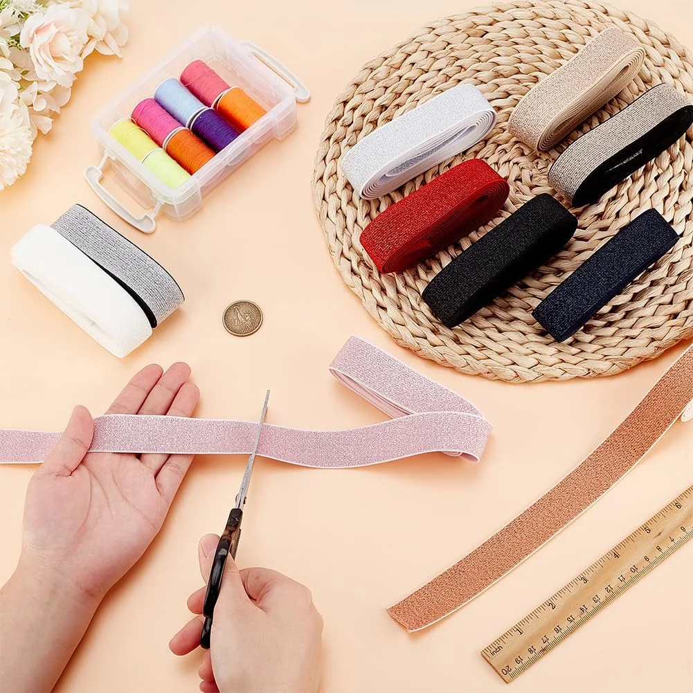 نوار کشی اکلیلی PH PandaHall، 10 رنگ، 18 متر، عرض 2.5 سانتی متر، نوارهای کشی خیاطی، نوار کشی متالیک تخت، نوارهای کشی بافتنی تزئینی برای خیاطی، ساخت کمربند