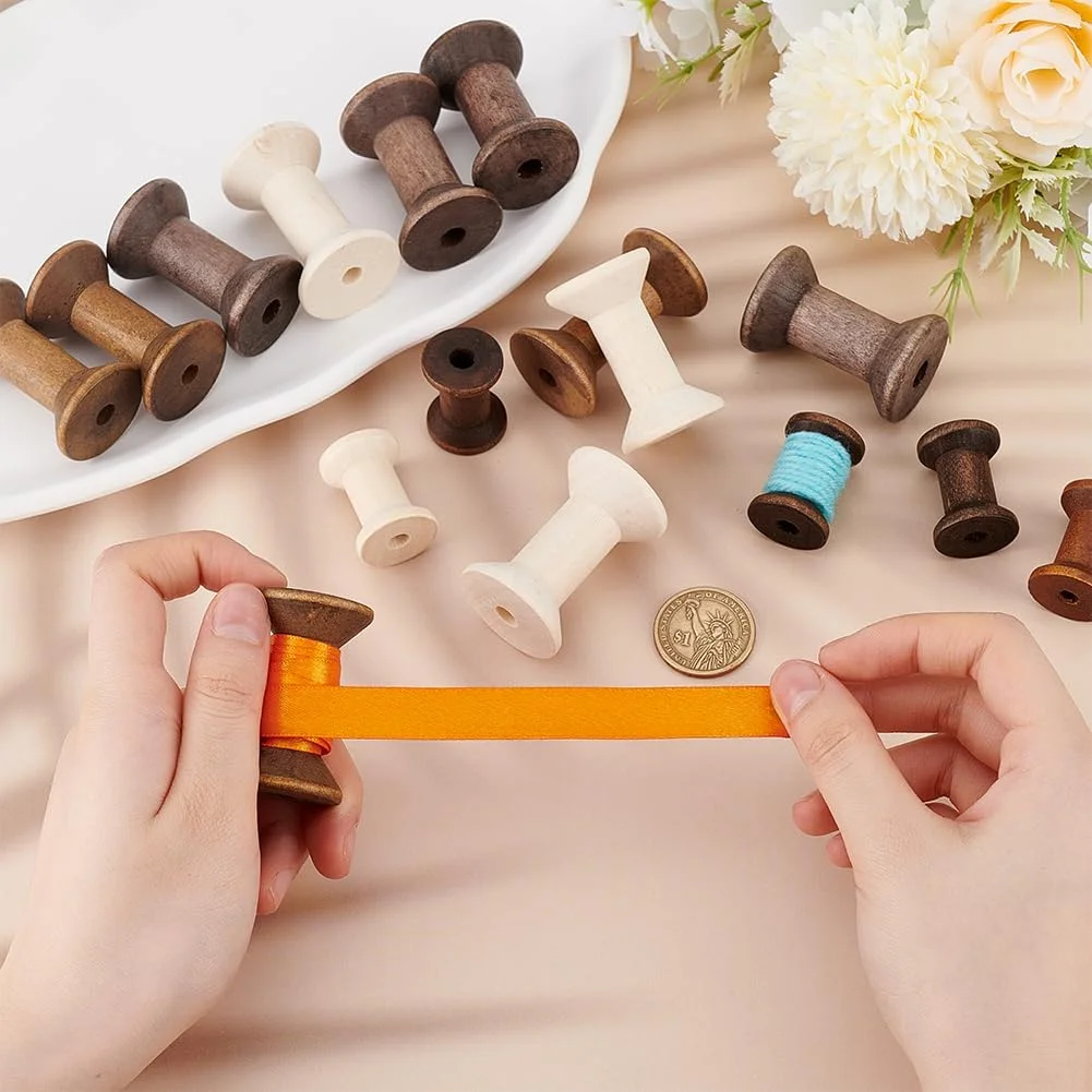 PH PandaHall 24 عدد ماسوره چوبی در 3 رنگ، ماسوره های نخ چوبی خالی 4.5 و 2.8 سانتی متری، ماسوره های بافندگی سیم چوبی طبیعی برای صنایع دستی، نخ خیاطی، ریسمان، سیم نساجی، هنر DIY