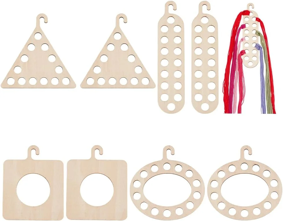 پی اچ پانداهال 8 عدد سازمان دهنده نخ گلدوزی چوبی در 4 مدل با قلاب، سازمان دهنده نخ بخیه متقاطع با سوراخ، نگهدارنده نخ چوبی برای صنایع دستی، دوخت بخیه متقاطع، ذخیره سازی نخ گلدوزی