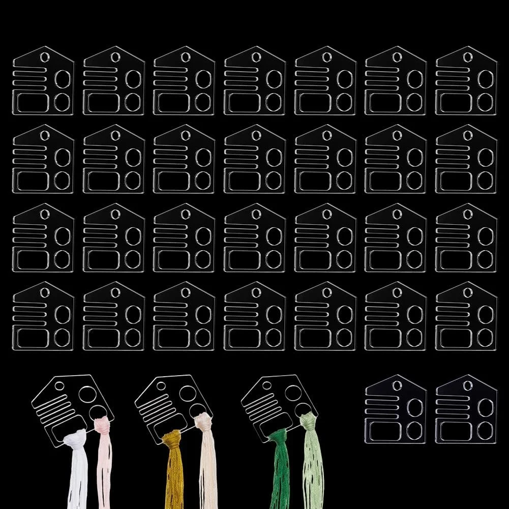 PH PandaHall 30 عدد نگهدارنده نخ دندان، سازمان دهنده نخ گلدوزی، اکریلیک شفاف، قرقره نخ گلدوزی با برچسب برای گلدوزی، کوک متقاطع، ذخیره سازی نخ خیاطی 39×39 میلی متر