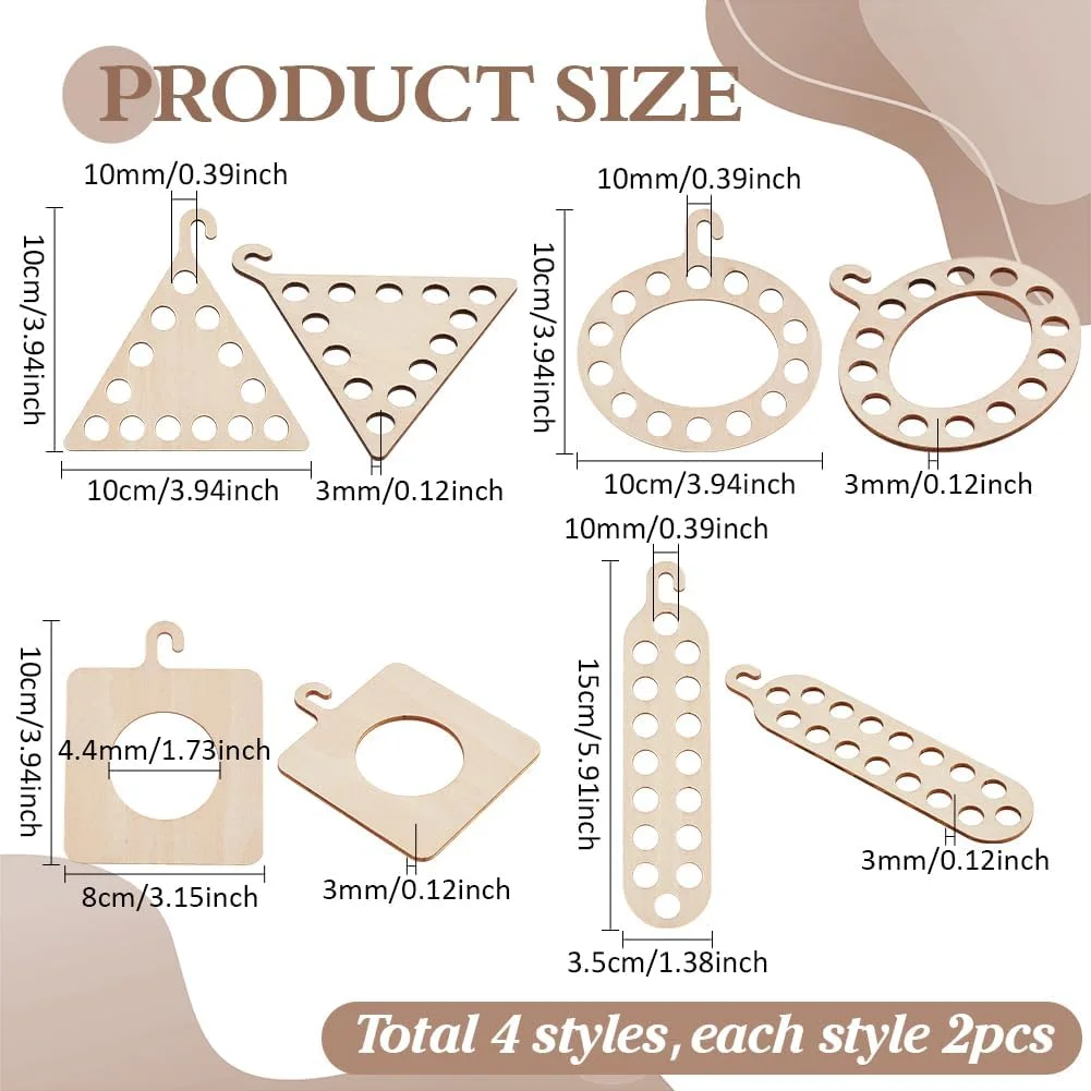 پی اچ پانداهال 8 عدد سازمان دهنده نخ گلدوزی چوبی در 4 مدل با قلاب، سازمان دهنده نخ بخیه متقاطع با سوراخ، نگهدارنده نخ چوبی برای صنایع دستی، دوخت بخیه متقاطع، ذخیره سازی نخ گلدوزی