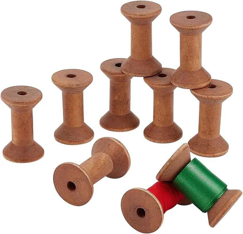 PH PandaHall 10 عدد قرقره چوبی، قرقره نخ خالی، قرقره نخ دوزی چوبی، قرقره روبان چوبی، روبان بافندگی سیم نساجی برای صنایع دستی و تزئینات چوبی، رول سیم نخ 2 اینچی