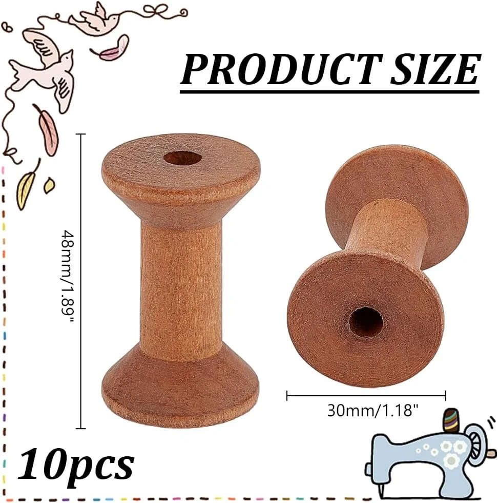 PH PandaHall 10 عدد قرقره چوبی، قرقره نخ خالی، قرقره نخ دوزی چوبی، قرقره روبان چوبی، روبان بافندگی سیم نساجی برای صنایع دستی و تزئینات چوبی، رول سیم نخ 2 اینچی