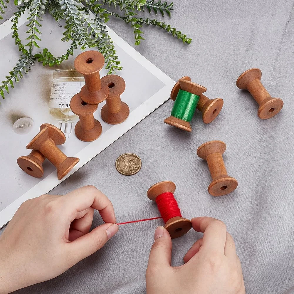 PH PandaHall 10 عدد قرقره چوبی، قرقره نخ خالی، قرقره نخ دوزی چوبی، قرقره روبان چوبی، روبان بافندگی سیم نساجی برای صنایع دستی و تزئینات چوبی، رول سیم نخ 2 اینچی