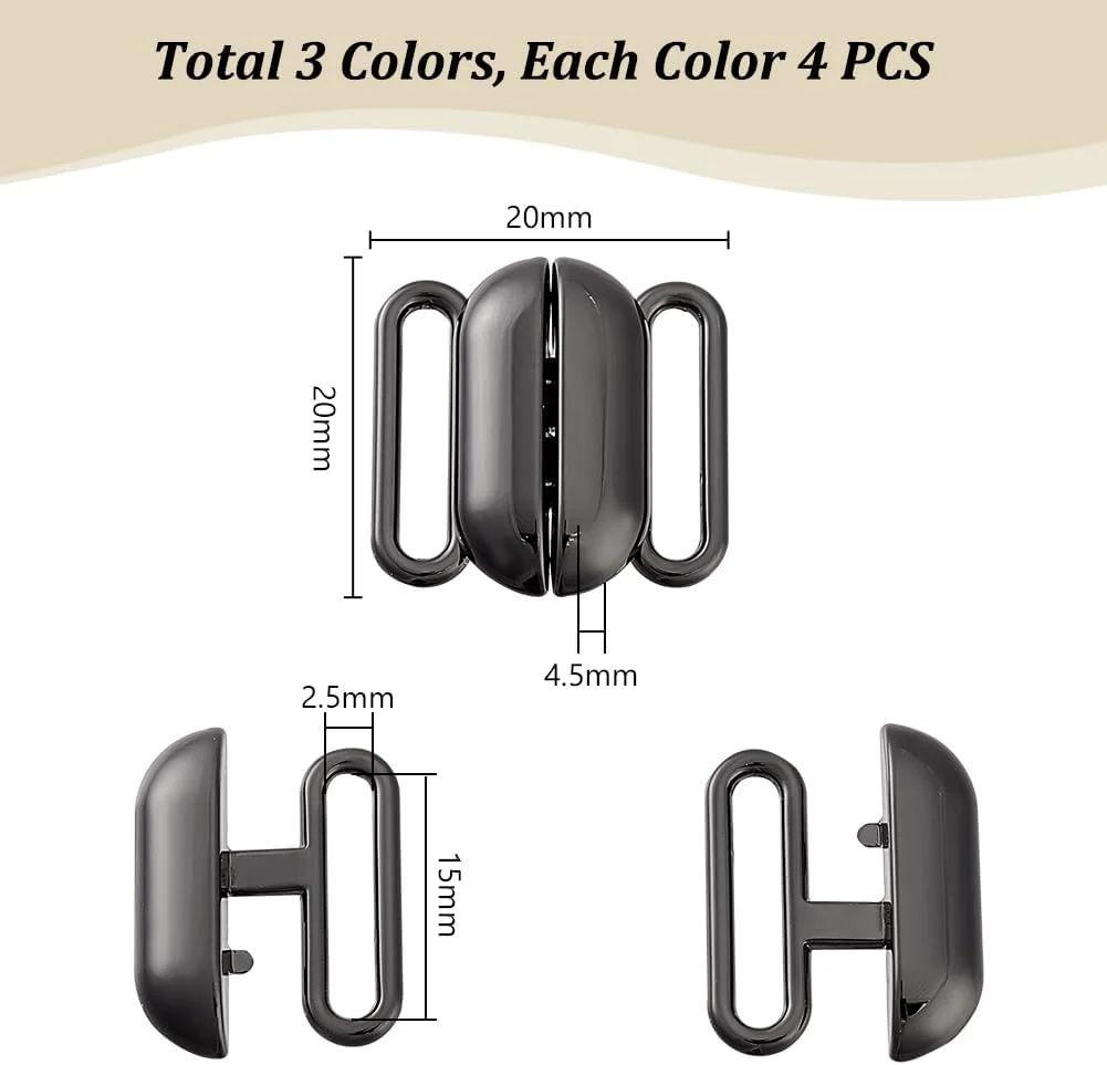 PH PandaHall 12 ست بست سوتین در 3 رنگ، قفل جلوی فشاری برای بیکینی 20 میلی متر برای لباس زیر، طلایی/پلاتینیوم/مشکی