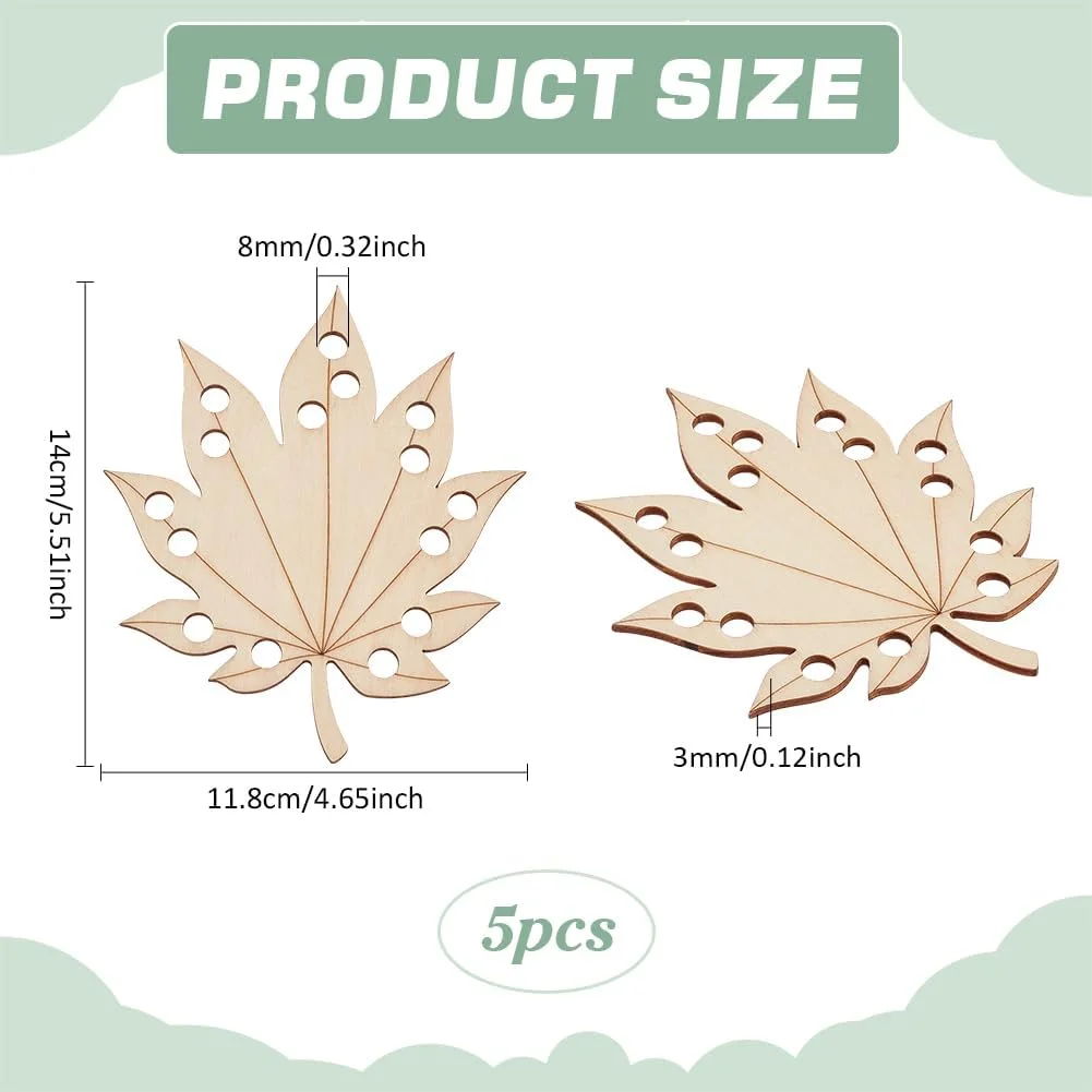 PH PandaHall 5 عدد سازمان دهنده نخ گلدوزی چوبی 15 سوراخه، نگهدارنده نخ طرح برگ، سازمان دهنده نخ کوک صلیبی چوبی برای نگهداری نخ گلدوزی و خیاطی کوک صلیبی، 118x140 میلی متر