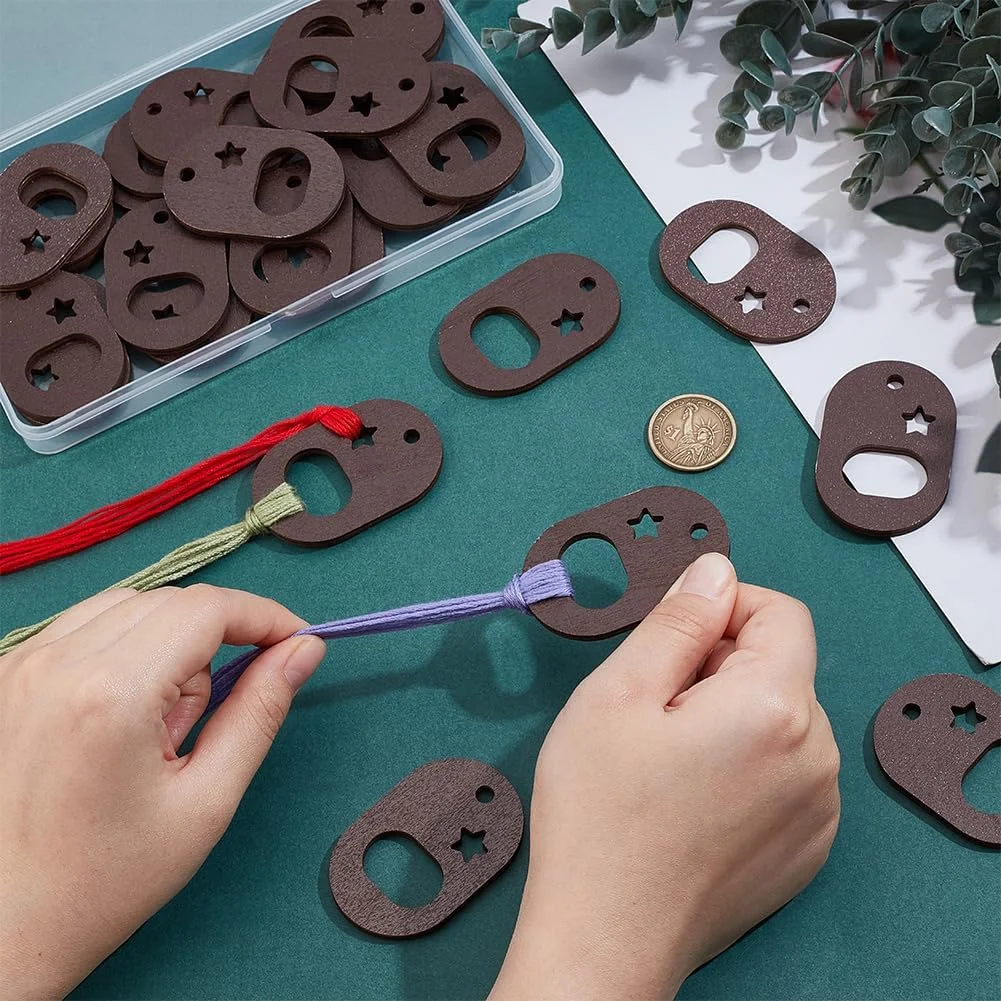 PH PandaHall بسته 30 عددی تخته های چوبی نظم دهنده نخ گلدوزی، تخته های چوبی برای سازماندهی نخ، قرقره نخ گلدوزی، سازمان دهنده نخ کوک متقاطع برای لوازم خیاطی DIY، بیضی شکل