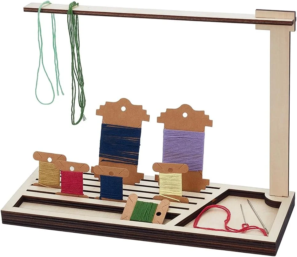 قفسه قرقره چوبی PH PandaHall برای نخ گلدوزی، سازمان دهنده نخ چوبی 5 اسلاته، نگهدارنده قرقره نخ برای صنایع دستی، گلدوزی کوک متقاطع، خیاطی، 29x11x21.6 سانتی متر