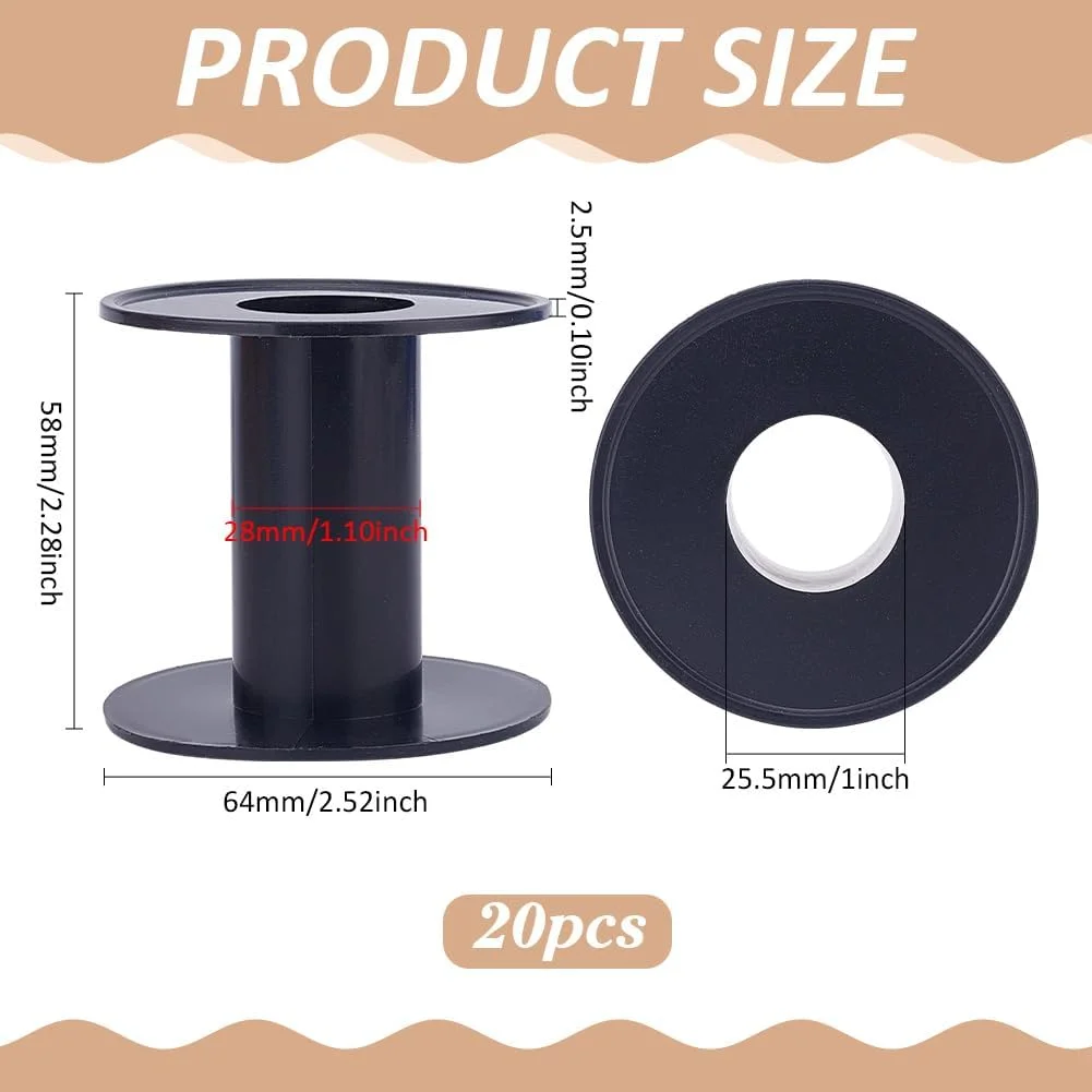 PH PandaHall 20 عدد ماسوره خالی مشکی ماسوره های پلاستیکی قرقره سیم قرقره نخ خالی ماسوره های بافندگی 5.8 سانتی متر قرقره نخ خیاطی سیم قرقره بافندگی برای نخ گلدوزی طناب صنایع دستی خیاطی