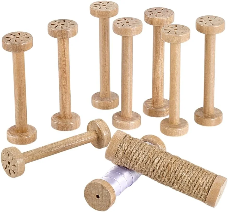 PH PandaHall بسته 10 عددی ماسوره چوبی 9.6 x 2.6 سانتی متر، قرقره های نخ چوبی خالی، قرقره های خیاطی برای زنجیر جواهرات، صنایع دستی، سیم بافی، روبان، نخ گلدوزی، طناب، رنگ سفید ناواهو