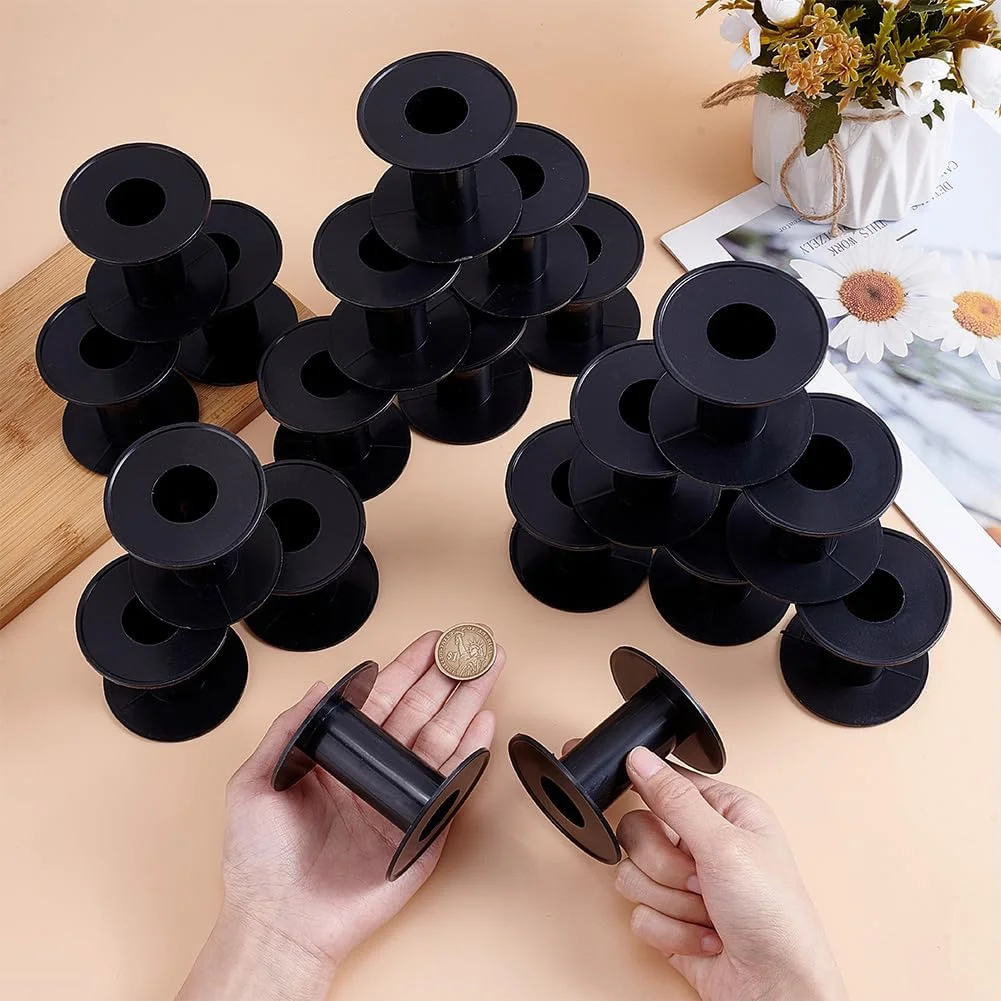 PH PandaHall 20 عدد ماسوره خالی مشکی ماسوره های پلاستیکی قرقره سیم قرقره نخ خالی ماسوره های بافندگی 5.8 سانتی متر قرقره نخ خیاطی سیم قرقره بافندگی برای نخ گلدوزی طناب صنایع دستی خیاطی