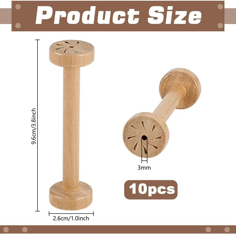 PH PandaHall بسته 10 عددی ماسوره چوبی 9.6 x 2.6 سانتی متر، قرقره های نخ چوبی خالی، قرقره های خیاطی برای زنجیر جواهرات، صنایع دستی، سیم بافی، روبان، نخ گلدوزی، طناب، رنگ سفید ناواهو
