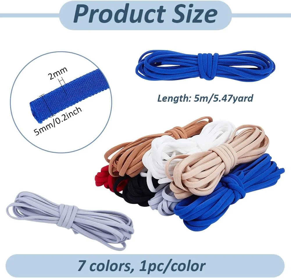 نخ الاستیک نایلونی PH PandaHall، 35 متر، 7 رنگ، نخ نایلونی تخت 5 میلی متری، نخ های بافته شده گره دار چینی برای صنایع دستی خیاطی