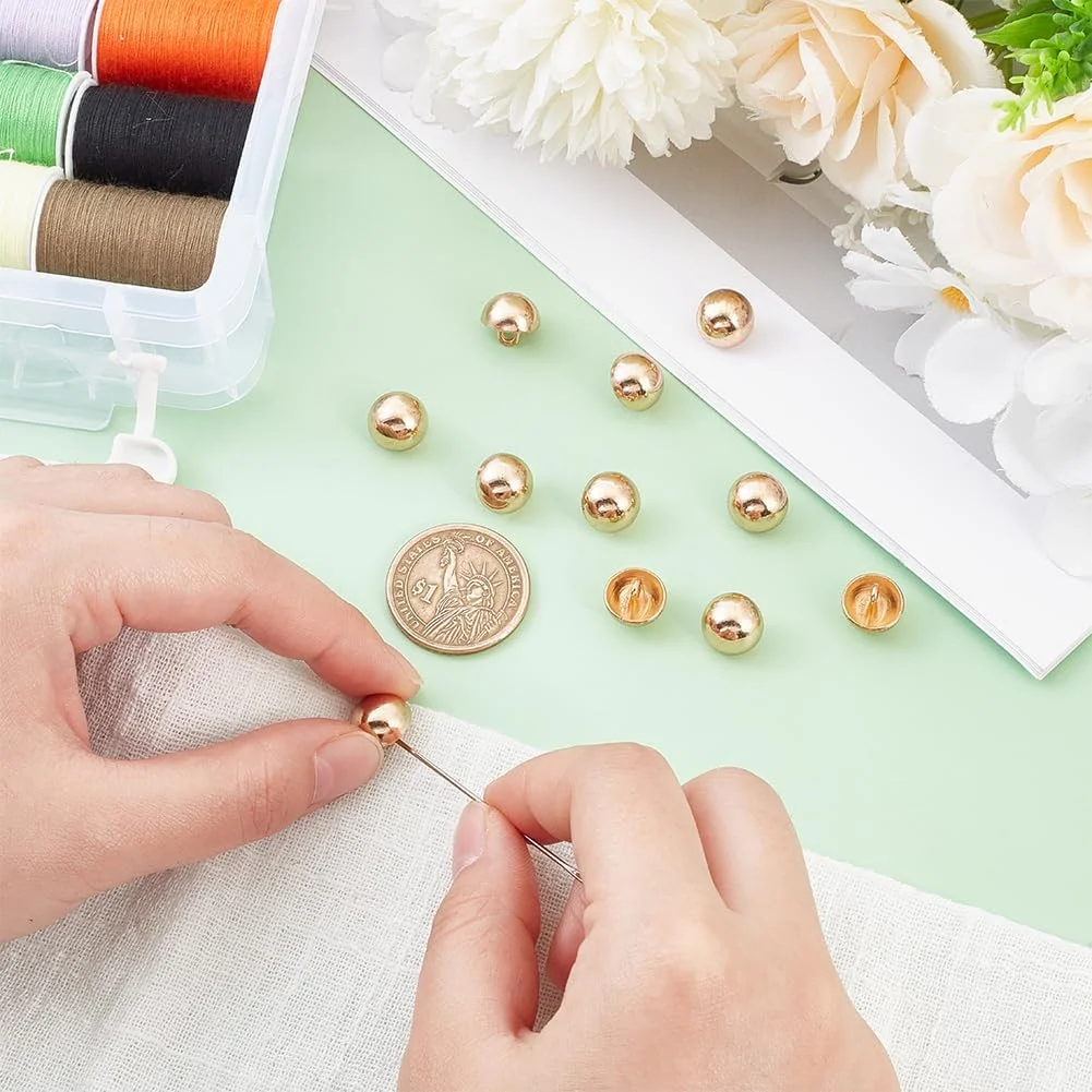 PH PandaHall 20 عدد دکمه خیاطی با قطر 11.5 میلی متر، دکمه های فلزی برای کت تک، نیم گرد، مناسب کت های پشمی ورزشی، دکمه های تزئینی برای کاردستی DIY (طلایی روشن)